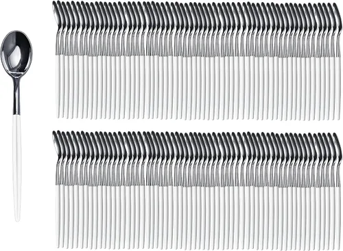 Vista 15 de Trendables Paquete de 120 tenedores de plástico resistente de dos tonos, impresionante tenedor de plástico desechable de doble color negro y dorado