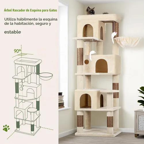 Vista 3 de Globlazer Árbol de Gato de Rincón de 66 Pulgadas, Torre de Escalada de Varios Niveles para Gatos de Interior, Condominios para Gatitos, Torre
