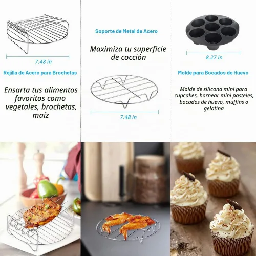 Vista 4 de Juego de 10 accesorios para freidora de aire de 8 pulgadas para freidora de aire Phillips Nuwave Gowise Gourmia Ninja Dash de 3.5 cuartos a 5.8 10