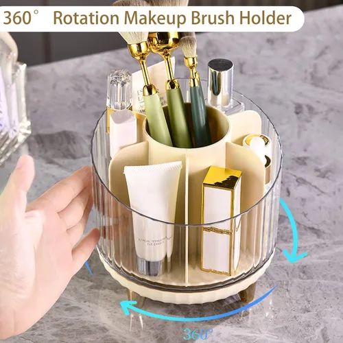 Vista 3 de Makeup 360° Rotating Makeup Brush Holder Lipstick Organizer 6 Slot Desktop for Cosmetic Pen Eyeliner Storage Organizer(A)