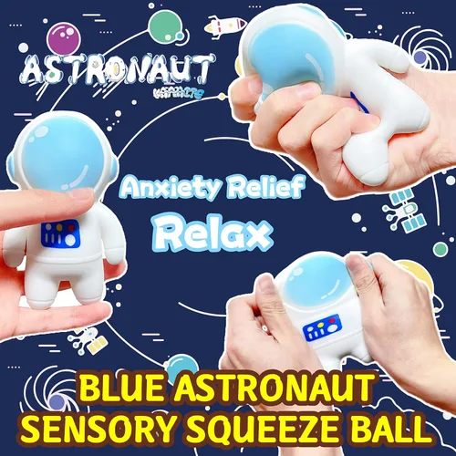 Vista 4 de Bolas estrujables para el estrés de astronautas (paquete de 2) juguetes para apretar, juguetes para ansiedad esponjosas, bolas de masa antiestrés
