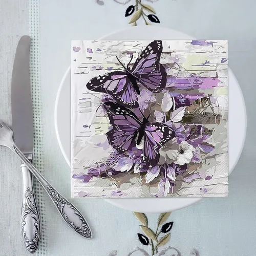 Vista 4 de AnyDesign 80 servilletas de papel de mariposa desechables de mariposas moradas, servilletas de almuerzo, estilo pintura al óleo, postre y cena