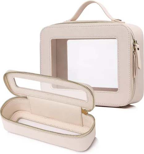 Vista 66 de Pinkmik Pequeña bolsa de maquillaje, mini estuche transparente para maquillaje y neceser con cremallera, organizador de bolsos para mujer