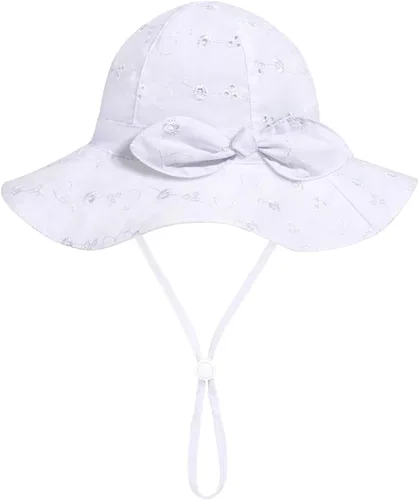 Vista 80 de Sombrero de sol para bebé niña con UPF 50+ sombrero de playa ajustable para exteriores con ala ancha