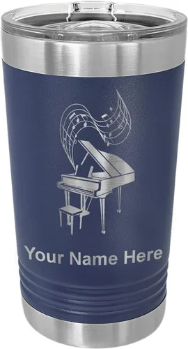 Vista 17 de LaserGram Vaso de pinta aislado al vacío de 16 onzas, piano de cola, grabado personalizado incluido (negro) Engraved Gift for Pianists, Vacuum