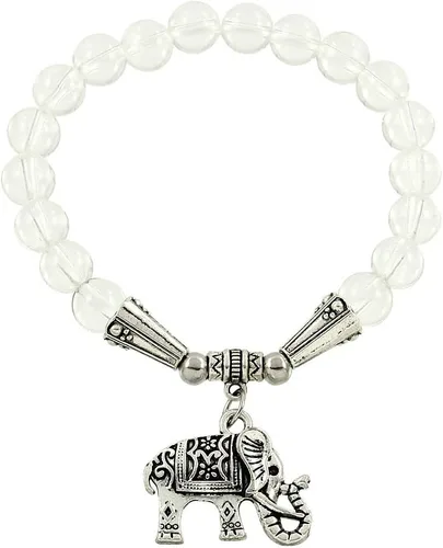 Vista 21 de Falari brazalete de piedras naturales de amuleto de elefante