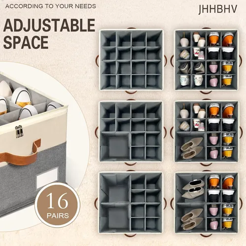 Vista 2 de Paquete de 1 organizador de zapatos para armario, contenedores de almacenamiento ajustables para zapatos, contenedores grandes plegables