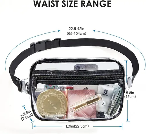 Vista 2 de Clearworld Riñonera transparente, bolsa impermeable 3 en 1 para mujer Negro