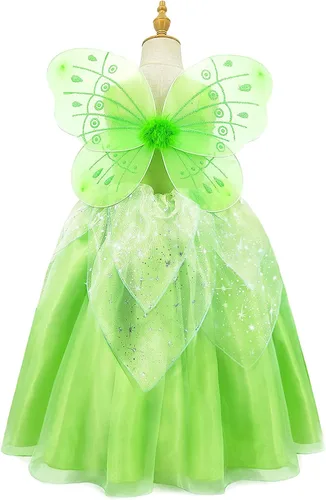 Vista 3 de Kantenia Tinker Bell Princess Costume for Toddler Girls, Birthday Party Fairy Dress Up, Special Occasion Dress with Wings