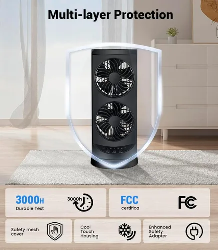 Vista 7 de Ventiladores de torre personales de refrigeración que soplan aire frío, ventilador de escritorio pequeño de pie con 3 velocidades y temporizador