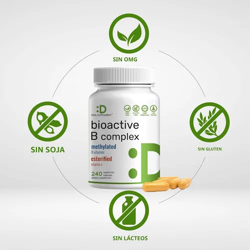 Vista 3 de Complejo de Vitamina B Bioactivo para Hombres y Mujeres, 240 Cápsulas Vegetarianas - Complejo B Metilado y Vitamina C Esterificada – Alta Potencia