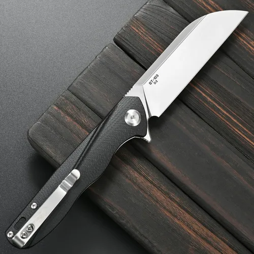 Vista 3 de Sitivien Cuchillo plegable ST103, hoja de acero D2+cuchillo de bolsillo con mango G10, cuchillo de herramienta EDC para exteriores, campamento, Negro
