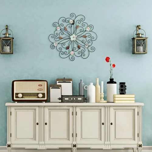 Vista 5 de Ferraycle Decoración de pared de flores de metal de 12 pulgadas con hoja de óxido, arte de pared de metal floral grande, decoración inspiradora