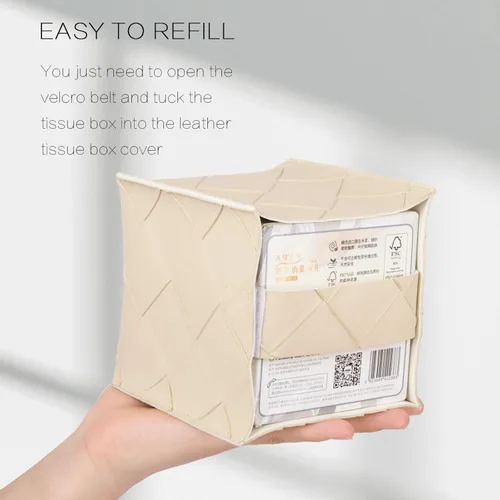 Vista 6 de Funda para Caja de Pañuelos de Cuero PU Cuadrada Soporte Organizador de Pañuelos Faciales Dispensador para Baño, Dormitorio, Encimera de Tocador