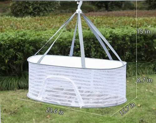 Vista 2 de Primst Red de pesca de secado plegable, rejilla de secado colgante, cesta seca de ropa con cremallera, secadora de plantas para interiores