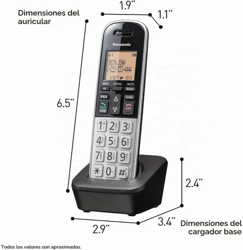 Vista 7 de [Usado] Teléfono inalámbrico compacto Panasonic con DECT 6.0, LCD ámbar de 1.6" y teclado HS iluminado, bloqueo de llamadas, identificador
