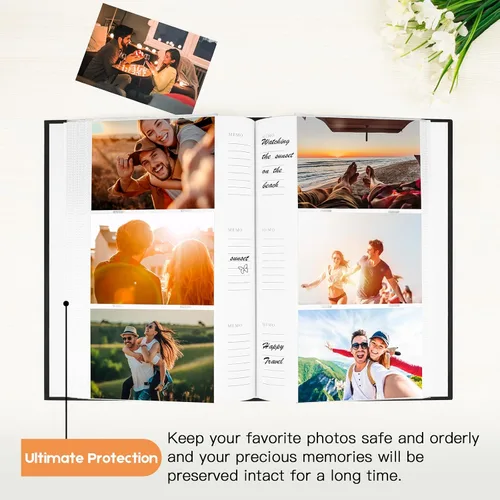 Vista 6 de Álbum de fotos de 4 x 6 pulgadas, 360 fotos, cubierta de marco de lino con áreas de notas, libro de fotos de 4 x 6 con espacio de escritura