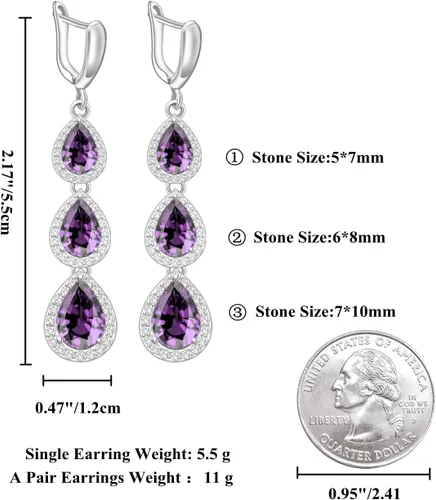 Vista 5 de LMXXVJ Aretes colgantes de gota para mujer, aretes largos de lujo con piedras preciosas, joyería de moda, cumpleaños, aniversario, día de la madre