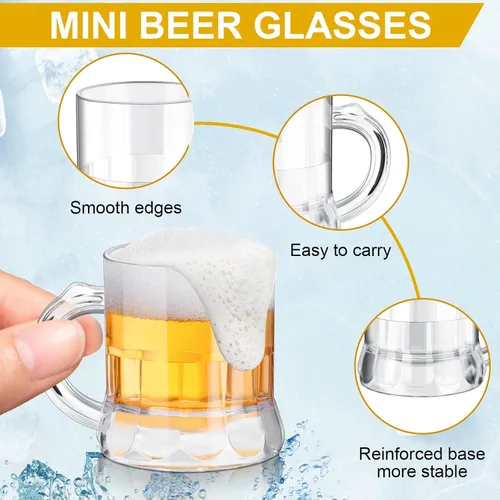 Vista 3 de Yinder 50 vasos de cerveza de 2 onzas, mini vasos de chupito de plástico, base pesada, vasos de degustación de cerveza reutilizables, pequeños vasos