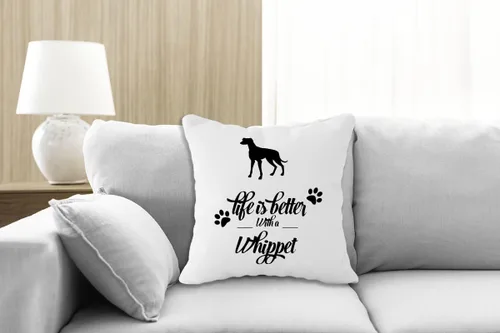 Vista 2 de Life Is Better With A Whippet - Funda de almohada decorativa de 18 x 18 pulgadas, divertida decoración de cachorro para el hogar, dormitorio