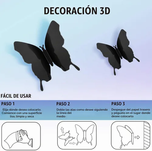 Vista 6 de 48 calcomanías 3D, espejadas, de mariposa, adhesivos para pared, para manualidades, decoración de pared para el hogar, 3 tamaños Negro