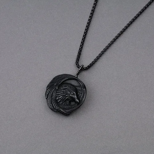 Vista 4 de COAI Collar de obsidiana con águila audaz para hombre
