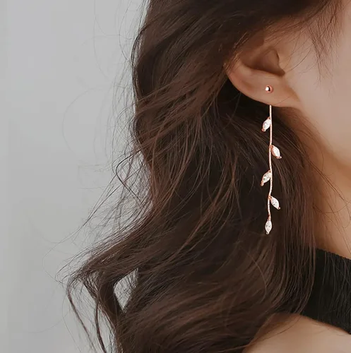 Vista 2 de SLUYNZ Aretes colgantes de plata de ley 925 con diseño de gota, para mujeres, adolescentes, niñas, hojas de olivo, aretes colgantes de boda, aretes