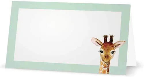 Vista 5 de Tarjetas de lugar de jirafa bebé, suministros de papelería para eventos (10, azul pastel)