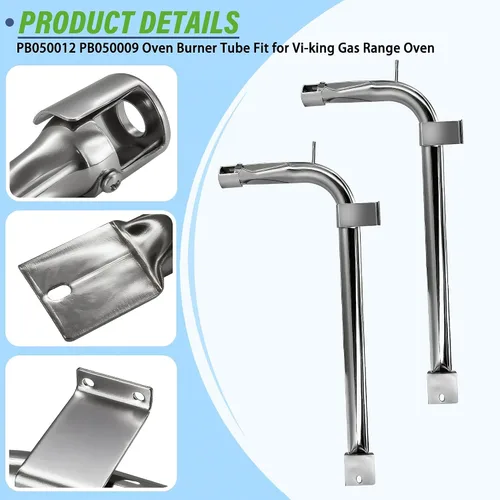 Vista 7 de Paquete de 2 tubos de quemador de horno de acero inoxidable PB050012 PB050009 compatible con electrodomésticos Vi-king de repuesto para quemador