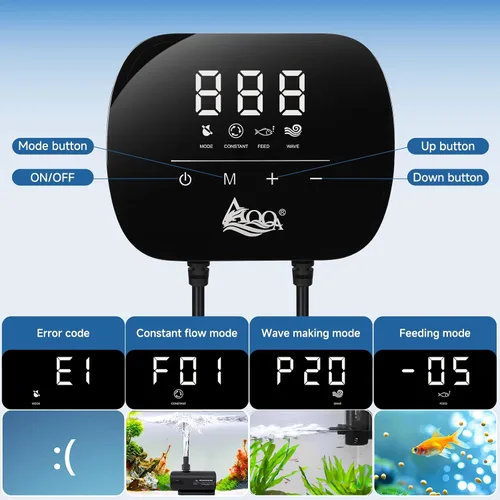 Vista 3 de AQQA Bomba de agua para acuario, bomba de retorno controlable con pantalla LCD, modo de flujo constante+modo de fabricación de ondas+modo