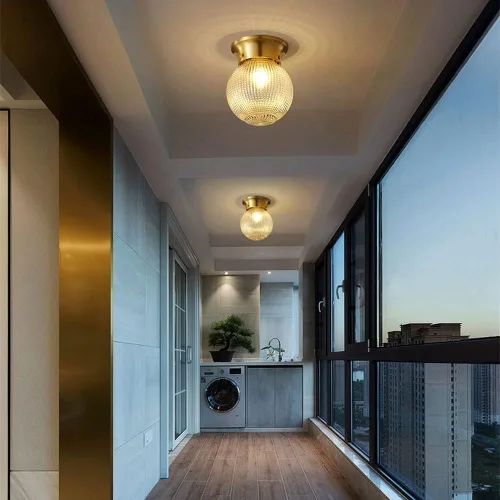 Vista 2 de Pattern Glass Semi Flush Mount Ceiling Lamp, Modern Globe Ceiling Light Brass Chandelier, Copper Pendant Lights E27 Ceiling Lighting Fixtures for