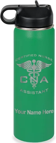 Vista 38 de LaserGram Botella de agua personalizada, asistente de enfermería certificada por la CNA, acero inoxidable de doble pared aislada al vacío con popote