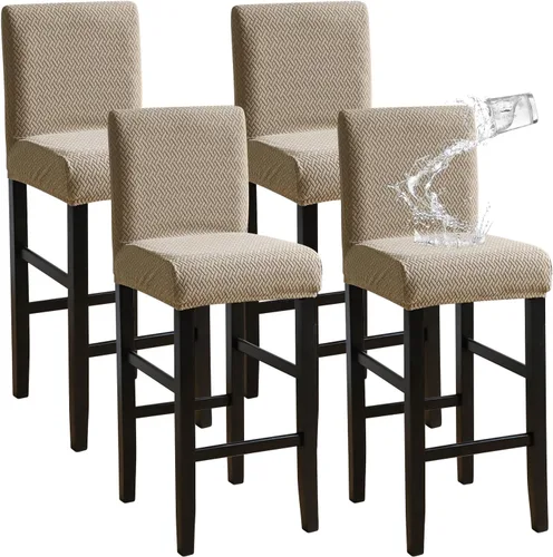 Vista 13 de FORCHEER - Juego de 4 fundas para sillas de bar con respaldos, fundas de jacquard beige para sillas de comedor, funda extraíble y lavable