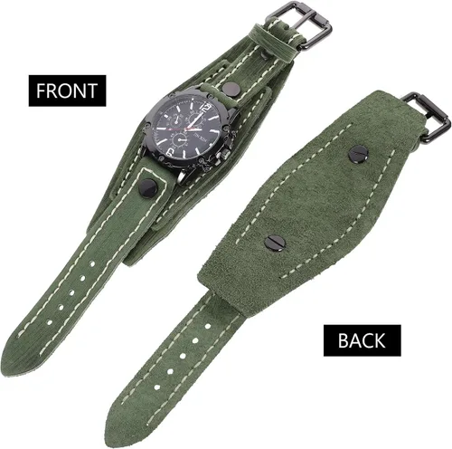 Vista 4 de UKCOCO Reloj de pulsera con correa de cuero ancha, pulsera punk para el día del padre