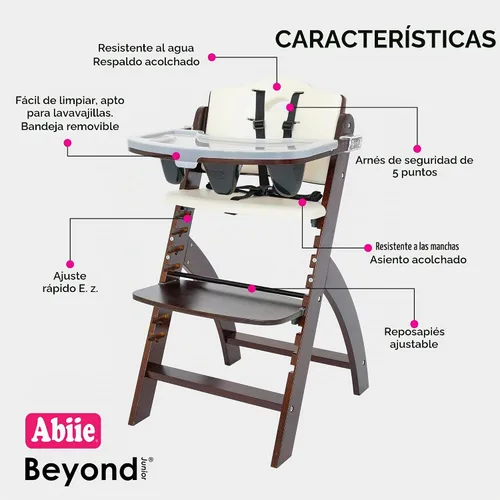 Vista 2 de Silla alta de madera con bandeja, de Abiie Beyond La solución de asiento perfecta para tu hijo como silla alta para comedor