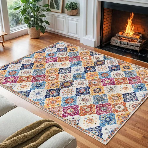 Vista 97 de KILOCOCO Alfombra marroquí pequeña, de 2 x 3 pies, color negro/dorado, súper suave, lavable, para interiores, vintage, lavable, antideslizante