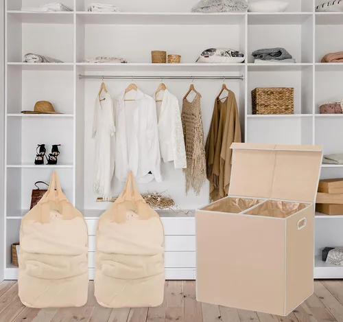 Vista 2 de Simple Houseware - Cesta doble para la ropa sucia, con tapa