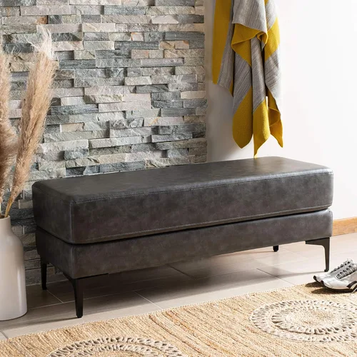 Vista 2 de Safavieh Home Elise - Banco rectangular de piel sintética gris y negro de 48 pulgadas