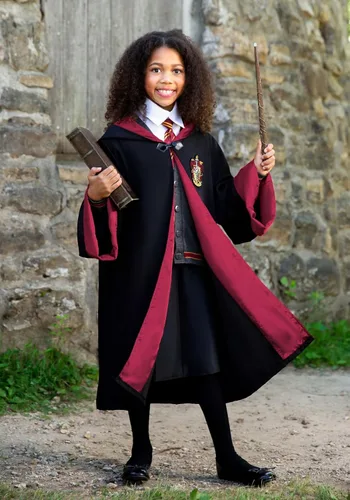 Vista 2 de Disfraz de Hermione Granger de Harry Potter de lujo para niños, bata de Hermione Gryffindor, bata de mago con capucha