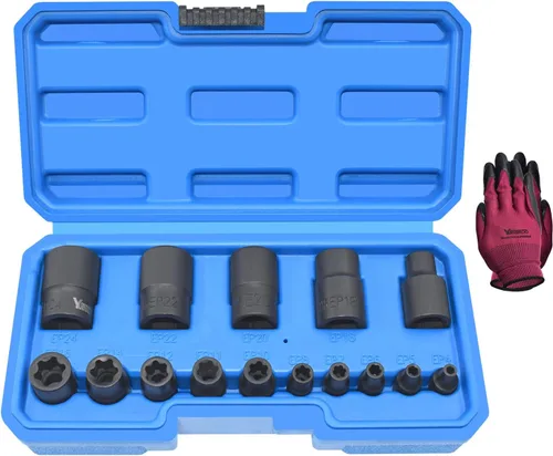 Vista 10 de E-Torx Juego de zócalos, 1/4" 3/8" 1/2" Drive Estuche azul