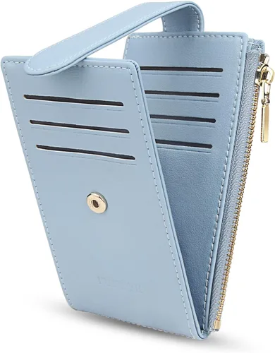 Vista 12 de FUNTOR - Carteras pequeñas para mujer, soporte delgado y plegable para tarjetas de crédito con bolsillo para monedas con cremallera, A: Negro