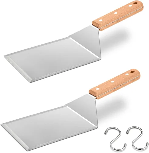 Vista 10 de HaSteeL - Juego de 2 espátulas de metal grandes de acero inoxidable con mango de ABS, resistente para hamburguesas y panqueques, ideal para cocinar