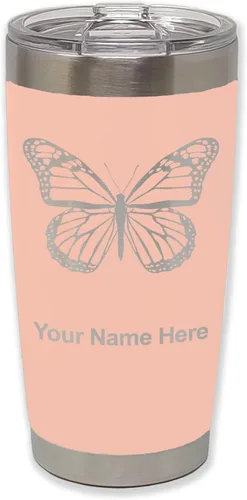 Vista 31 de LaserGram Vaso aislado al vacío de 20 onzas, mariposa monarca, grabado personalizado incluido (negro)