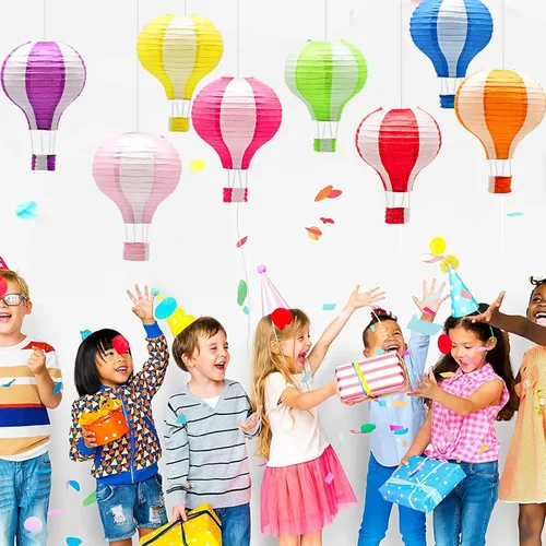 Vista 4 de Juego de linternas de papel colgantes con globos aerostáticos, decoración de fiesta, cumpleaños, boda, Navidad, fiesta, regalo, 12 pulgadas, paquete