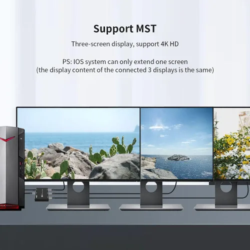 Vista 8 de Divisor DisplayPort 8k 1 en 3 Salida 8K @30Hz 4K @120Hz DP 1.4 Splitter Triple MST SST Hub Adaptador 1x3 Puerto para 1 DisplayPort Ultra HD Fuente a