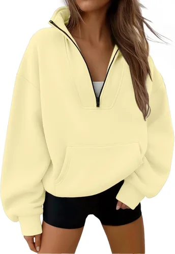Vista 8 de Trendy Queen - Sudaderas con medio cierrey capucha de gran tamaño, comoda, extragrande, para otoño, Y2K, ropa de invierno, 2024 Gris