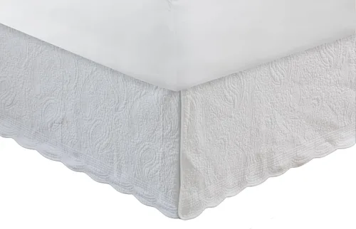 Vista 3 de Greenland Home Falda de Cama Acolchada Paisley, Individual, Blanco