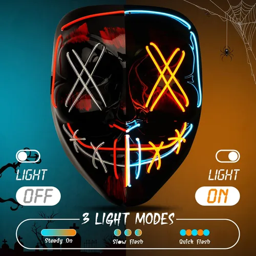 Vista 3 de Máscara de purga de Halloween máscara de luz aterradora y guantes LED para disfraces de Halloween