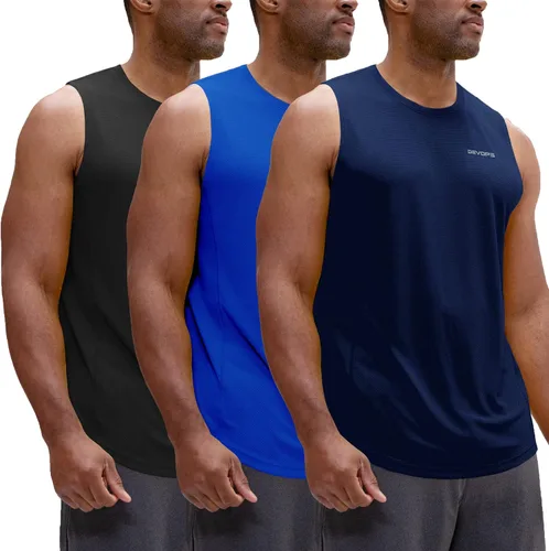 Vista 13 de DEVOPS - Paquete de 3 camisetas sin mangas para hombre, ajuste seco, para músculos, camiseta de entrenamiento