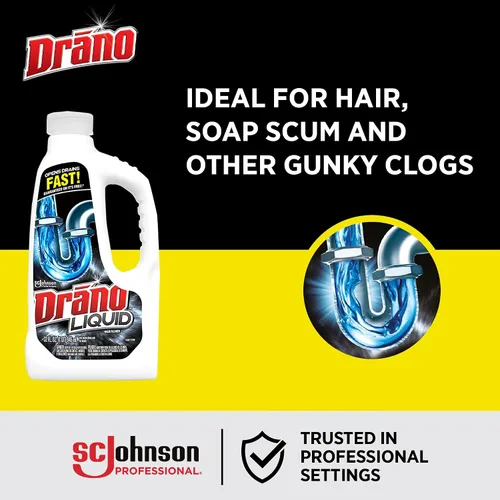 Vista 5 de Drano Removedor de obstrucciones líquido, transparente, 32 onzas líquidas, paquete de 12